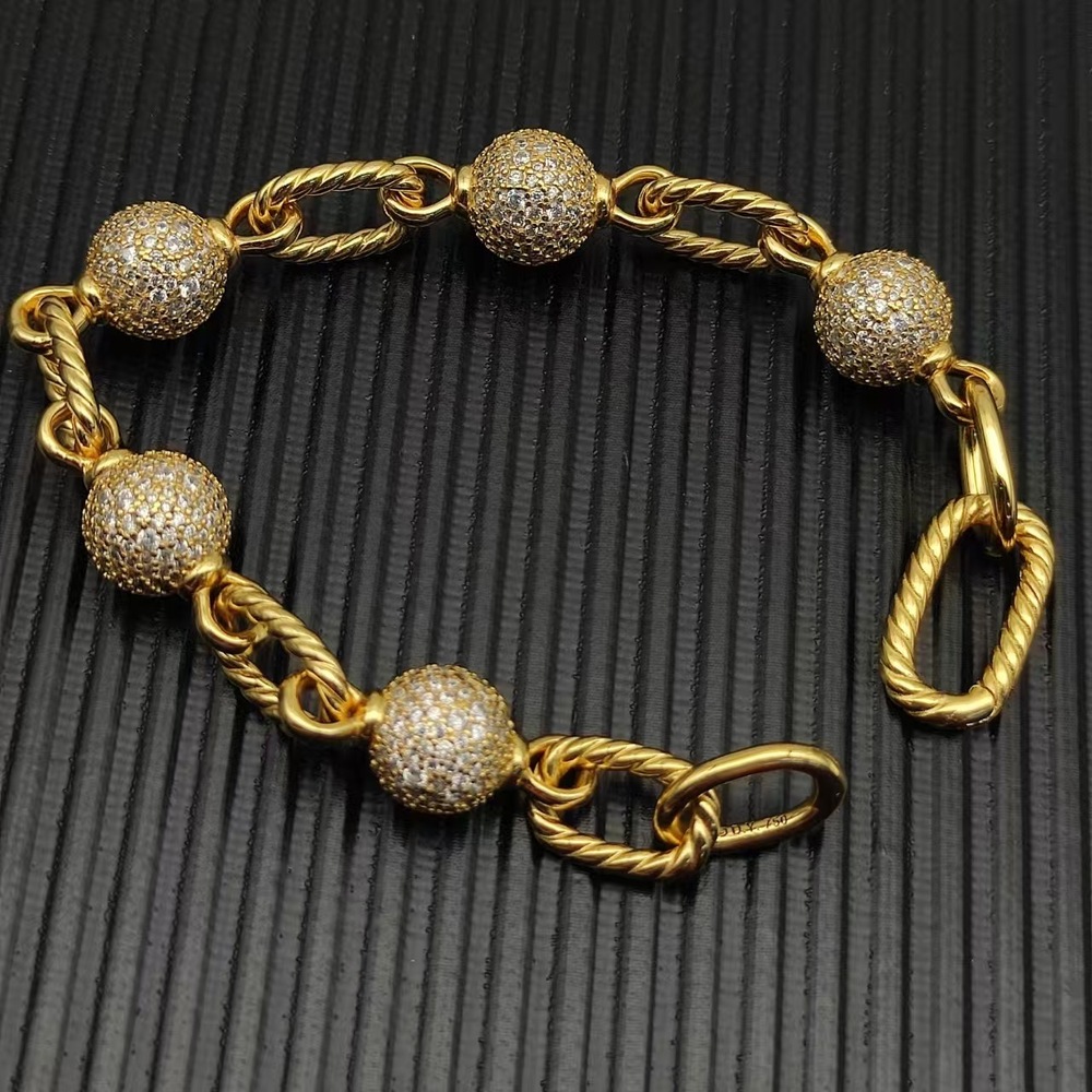 David Yurman Golden Madison Round Diamond Beaded Bracelet - Picture 4 of 6
